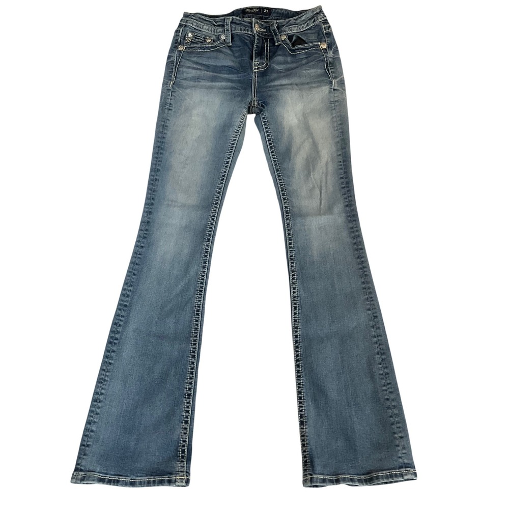 Miss Me Chloe Bootcut Jeans Womens 27 Blue Embroidered Sequin M3666B